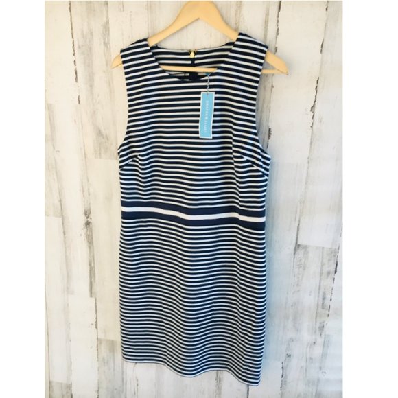 Draper James Striped Ponte Sheath Dress Navy Work - Picture 1 of 12